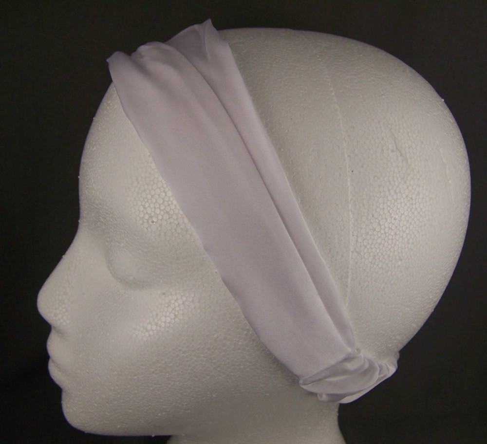 White smooth satin soft fabric scrunched stretch kerchief headband 3in1 bandana