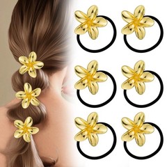 6PCS Gold Floral Hair Ties – Hair Charms Gold Ponytail Holders, Decorative Me…