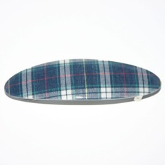 Barrette Metal Hair Clip Denim Blue Shirt White Plaid Curve Oval Made in France