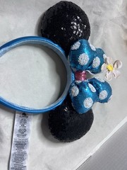 Disney Minnie Mouse Sequined Ears Headband Blue Polka Dot Bow