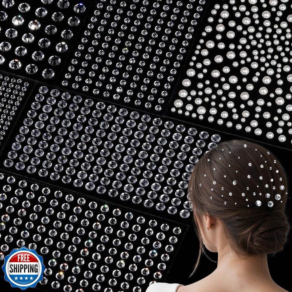 Teenitor 2662 Pcs Hair Gems Hair Pearls Face Gems, 12 Sheets Self Adhesive Fa
