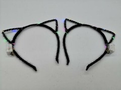 2X LED Light Up Black Cat Ears Headbands Luminous Multiple Light Color Patterns