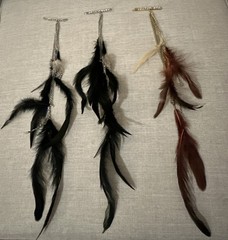 BEBE Bobby Pin Black Brown Feathers Silver Gold Chain Crystals Set Of 3 NWOT