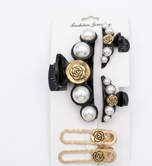 5PCS Pearl Hair Clips Set Camellia Flower Claw Clip Barrettes Women Luxury Gold