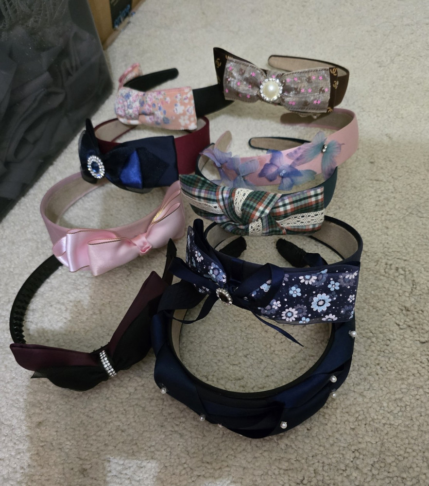Women’s Bow Headband Lot Multicolor Floral Fabric Rhinestone Pearl Accents x7