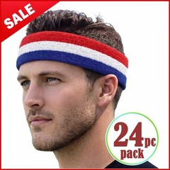 WHOLESALE LOTS HB510 Blue White Red Stripe Terry Sport Headband 24 PCs PACK