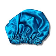 Blue Double-Layered Reversible Satin Sleep Cap for Hair