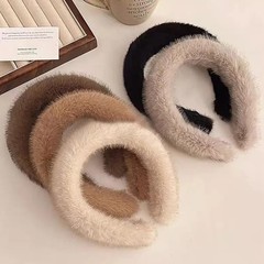 Autumn Winter Mink Fur Headband for Women, Fluffy Plush Thick Hair Band