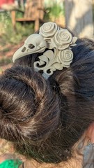 Gothic Bird Skull Hair Pin Rose Bone Design 3D Printed Accessory Grey – Cosplay