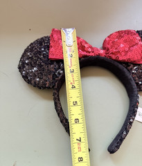 Authentic Disney Parks Minnie Mouse Ears Headband – Sequined Black with Red Bow
