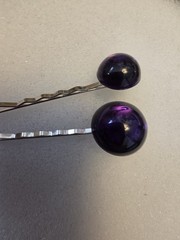 Fancy Vtg. Decorative Purple Glass Cab. Bobby Pins 2-Count Shiny silverp.