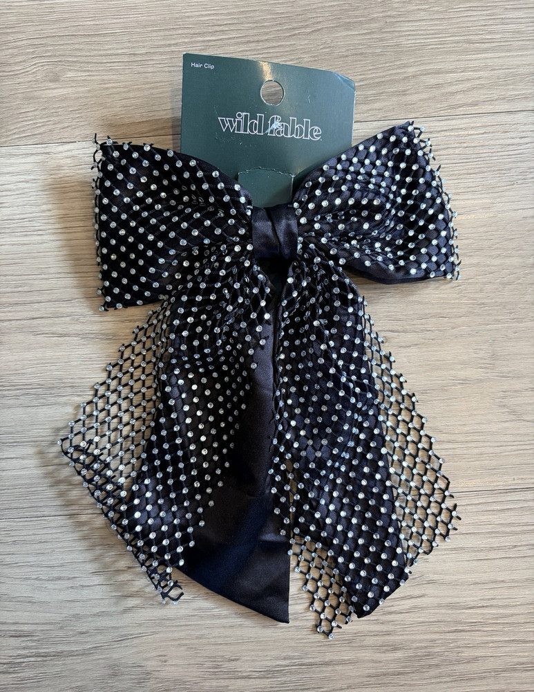 Wild Fable Black & Silver Beaded Bow Hair Clip, 100% Recycled Polyester