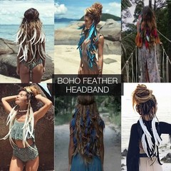 Boho Feather Headbands Indian Headdress Gypsy Headpiece Peacock Hair Type C