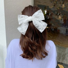 Lace bow hair clip, embroidered sweet and elegant, ribbon spring clip