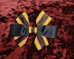 Navy Grosgrain Ribbon Hair Bow Pink Green Striped Women Teens All Hair Types