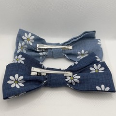 2pc Blue Daisy Denim Bow Hair Clips –Cute Floral Hair Accessories Boutique