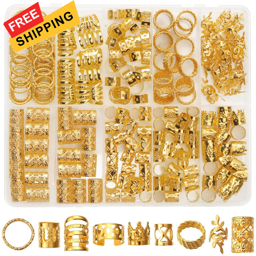 CPOXITI 220Pcs Hair Jewelry for Dreadlock, Metal Charms Women, gold
