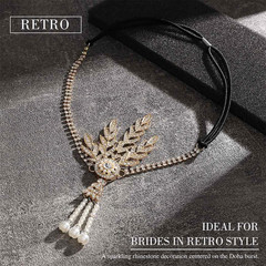 1920’S Flapper Headband Leaf Rhiestones Headpiece Pearl Tassel Headdress Bride W