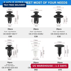 QIIYCCE 120PCS Car Clips & Plastic Rivets – 6 Popular Sizes, Fits Bumpers, Fende