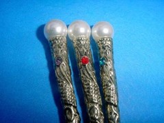 *Pretty Red/Blue/Purple Crysal Pearl Golden Hair Stick *