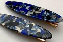 2 PCS GOLDTONE HAIR CLAMPS GLOSSY SPECKLED COLORED ACRYLIC FREE USA SHIPPING