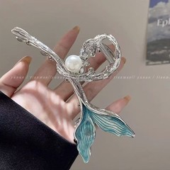 Mermaid Tail Faux Pearl Silver Metal Large Hair Claw Clip