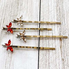 Orange & Light Brown Dragonfly Hair Pin, Hair Pins For Woman, Womens Hair Clip,