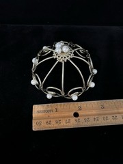 Vintage 50s MCM Hair Jewelry Chignon Bun Holder Cage Dome Faux Pearl Beads Korea