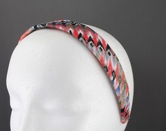 Red Black Gold headband textured fabric covered hair band 1.25″ wide peacock