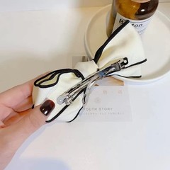 2 PCS Big Hand-made Grosgrain Ribbon Solid Color Black White Hair Bows Clip