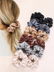 12pcs Satin Scrunchies Hair Ties High Elastic Soft Women Ponytail Bands