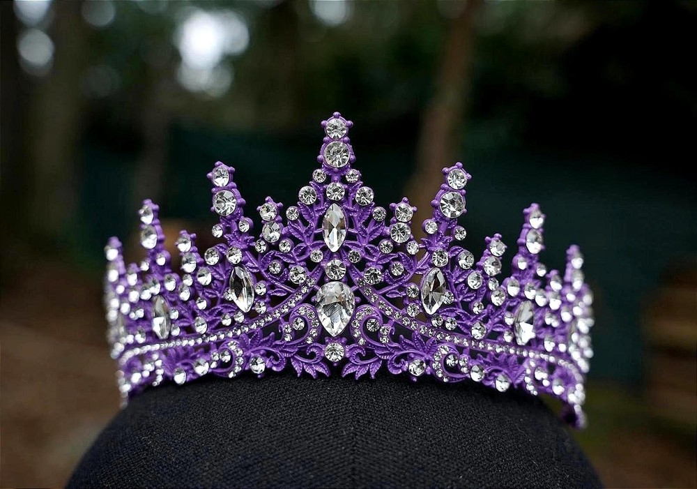 Purple Crystal Crown, Quinceanera Crown, Silver Wedding Tiara, Bridal Headpiece