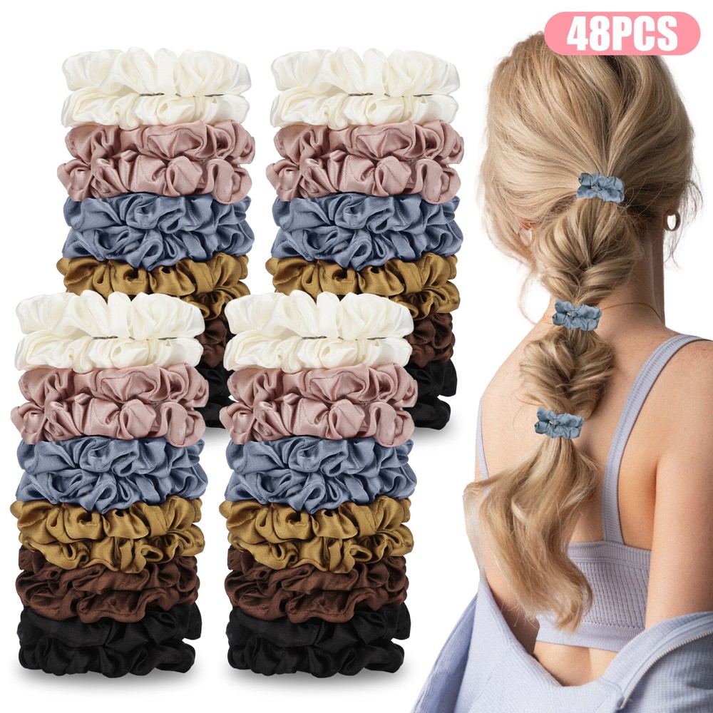 48pcs Satin Hair Ties Scrunchies Multicolor Elastic Silk Hair Bands for Women