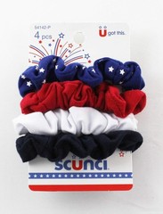 Scunci Patriotic Hair Scrunchies 4-Piece Set Red White & Blue With Stars Design