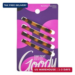 Goody Stay Tight Hair Barrettes, 4 Ct, Mock Tort, SlideProof Flat Clips, Comfort