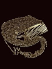 CHANEL CC Logo Fringe Chain Hair comb Hair ornament Gold Tone 02A Auth Box Gp