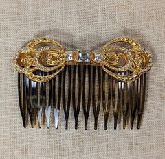 KIRKS FOLLY GOLD TONE BOW RHINESTONE SINGLE HAIR COMB (L143)