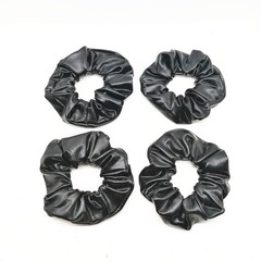 4 Pack Black Faux Leather Hair Scrunchies Waterproof Elegant Elastic Hair Ties