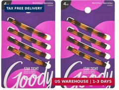 Goody Stay Tight Hair Barrettes, 4 Ct, Mock Tort, SlideProof Flat Clips, Comfort
