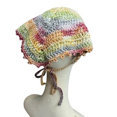 Multicolor Crochet Triangle Bandanna Headscarf Handcrafted Handmade Cotton Knit