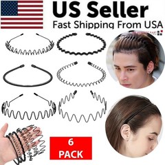 6Pcs Metal Hair Headband Wave Style Hoop Band Comb Sports Hairband Men Women