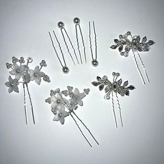 Womens Rhinestone Flower and Pearl Hair Pins Wedding Formal Prom