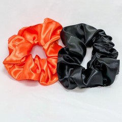 Black Silky Satin Scrunchie | Big Scrunchies | Fashion Hair Ties | Team Colors