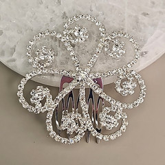 Rhinestone Hair Comb Silver Tone Clear Round Spiral Flower Wedding Prom 2.5″