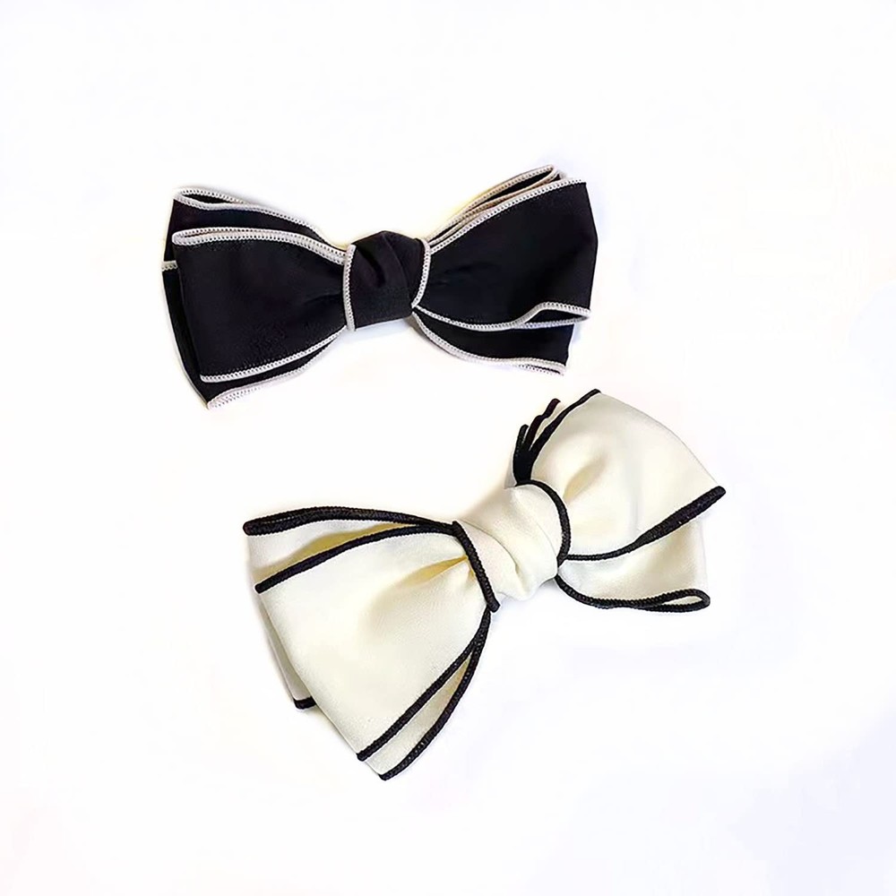 2 PCS Big Hand-made Grosgrain Ribbon Solid Color Black White Hair Bows Clip