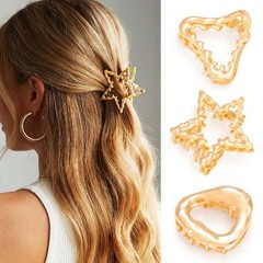 Fashey Gold Metal Hair Clips Small Claw Fancy 1 Count (Pack of 3),