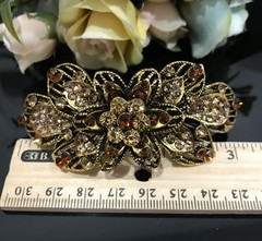 ANtique Gold Tone Rhinestone Brown color metal Hair Clip Barrette 980117