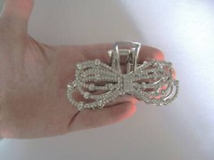 Silver metal bow clear crystal hair claw clip bridal clip for medium fine hair