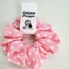 Handmade Women’s Scrunchies size XL Light Pink Cotton Fabric Polka Dot Print New