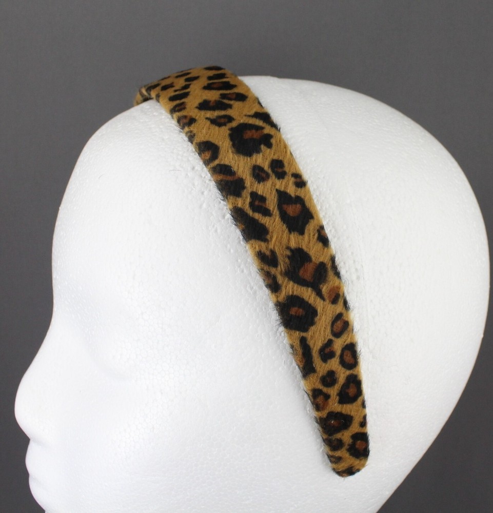 Brown Black cheetah faux fur animal print headband hair band 1 1/8″ wide leopard